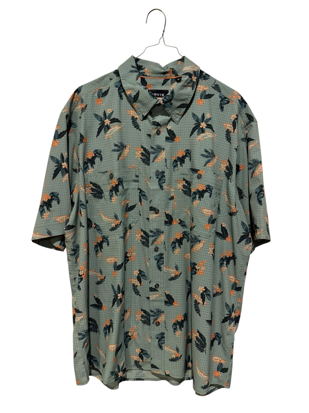 Orvis Men’s Sage Green Short-Sleeve Tropical Print Shirt